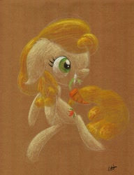 Size: 1024x1332 | Tagged: safe, artist:getchanoodlewet, character:carrot top, character:golden harvest, species:pony, bipedal, carrot, cute, cutie top, food, mouth hold