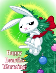 Size: 720x937 | Tagged: safe, artist:texasuberalles, character:angel bunny, species:rabbit, animal, christmas, christmas tree, hearth's warming, hearth's warming tree, holiday, male, ornament, pun, ribbon, solo, tree, visual gag