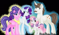 Size: 1920x1127 | Tagged: safe, artist:missmele-madness, character:cookie crumbles, character:hondo flanks, character:rarity, character:sweetie belle, species:pony, species:unicorn, family, female, filly, male, mare, rarity's parents, stallion