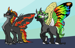 Size: 2016x1296 | Tagged: safe, artist:smirk, species:pony, battra, duo, monster mare, mothra, ms paint, ponified