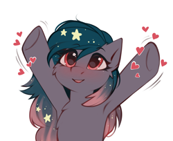 Size: 2649x2162 | Tagged: safe, artist:rivibaes, artist:share dast, oc, oc only, oc:star universe, species:pegasus, species:pony, armpits, blushing, cute, ethereal mane, female, galaxy mane, happy, heart, hooves, hooves up, love, mare, ocbetes, simple background, upsies, white background
