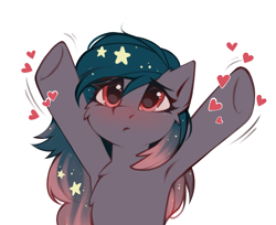 Size: 2649x2162 | Tagged: safe, alternate version, artist:rivibaes, artist:share dast, oc, oc only, oc:star universe, species:pegasus, species:pony, armpits, blushing, cute, ethereal mane, female, galaxy mane, heart, hooves, hooves up, love, mare, ocbetes, sad, sadorable, simple background, upsies, white background