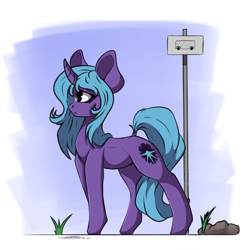 Size: 3000x3000 | Tagged: safe, artist:skitsroom, oc, oc:eleane tih, species:pony, species:unicorn, blue background, bus stop, female, mare, simple background, solo