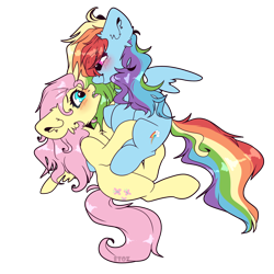 Size: 2000x2000 | Tagged: safe, artist:etoz, character:fluttershy, character:rainbow dash, species:pegasus, species:pony, ship:flutterdash, blushing, cute, female, lesbian, mare, open mouth, shipping, simple background, smiling, transparent background, wings, wip