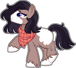 Size: 1479x1326 | Tagged: safe, artist:kurosawakuro, base used, oc, oc only, parent:marble pie, parent:trouble shoes, parents:marbleshoes, species:earth pony, species:pony, blank flank, coat markings, female, larger female, mare, neckerchief, offspring, simple background, size difference, solo, transparent background, unshorn fetlocks