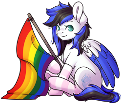Size: 1884x1622 | Tagged: safe, artist:ak4neh, oc, oc only, oc:black ice, species:pegasus, species:pony, clothing, cute, female, flag, gay pride flag, looking at you, mare, pegasus oc, pride, pride flag, simple background, sitting, socks, solo, striped socks, transparent background