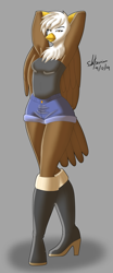 Size: 1784x4291 | Tagged: safe, artist:silentpassion, character:gilda, species:anthro, species:griffon, alternate design, armpits, commission, expansion, female, growth, sequence, solo