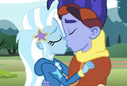 Size: 1464x988 | Tagged: safe, artist:bigpurplemuppet99, character:hoo'far, character:trixie, ship:trixfar, my little pony:equestria girls, equestria girls-ified, female, kissing, male, shipping, straight