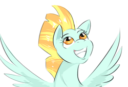 Size: 1400x946 | Tagged: safe, artist:testostepone, character:lightning dust, species:pegasus, species:pony, alternate hairstyle, colored sketch, female, looking up, mane swap, mare, simple background, sketch, smiling, solo, spread wings, white background, wings