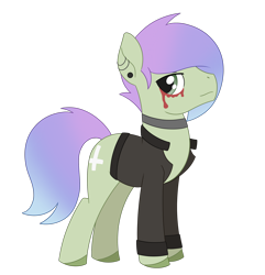 Size: 2048x2127 | Tagged: safe, artist:dyonys, oc, oc:minty king, species:earth pony, species:pony, choker, clothing, ear piercing, eyeliner, jacket, makeup, male, piercing, show accurate, simple background, stallion, standing, transparent background
