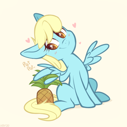 Size: 800x800 | Tagged: safe, artist:higgly-chan, character:sassaflash, species:pegasus, species:pony, episode:trade ya, g4, my little pony: friendship is magic, blushing, cute, female, food, heart, mare, pat, pineapple, simple background, sitting, solo, that pony sure does love pineapples