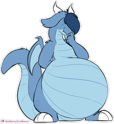 Size: 1587x1720 | Tagged: safe, artist:mulberrytarthorse, oc, oc only, oc:huckleberry bleu, species:dragon, belly, big belly, chubby, dragonified, fat, male, obese, simple background, solo, species swap, transparent background