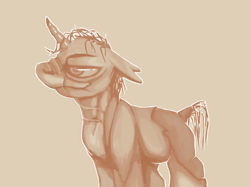 Size: 1374x1030 | Tagged: safe, artist:smirk, species:pony, species:unicorn, fallout equestria, ghoul, lidded eyes, male, monochrome, ms paint, scar, sepia, solo, stallion, undead, unnamed pony