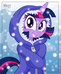 Size: 1000x1200 | Tagged: safe, artist:killryde, character:twilight sparkle, species:pony, bipedal, clothing, cute, female, jacket, parka, smiling, snow, snowfall, solo, twiabetes, winter