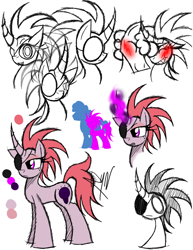 Size: 888x1150 | Tagged: safe, artist:didun850, oc, oc only, oc:afterlight, species:pony, species:unicorn, blushing, bust, eyepatch, female, horn, mare, reference sheet, signature, unicorn oc, white eyes