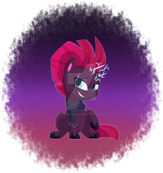 Size: 1600x1701 | Tagged: safe, artist:missmele-madness, character:tempest shadow, species:pony, my little pony:pony life, chibi, clothing, deviantart watermark, female, obtrusive watermark, scarf, simple background, solo, transparent background, watermark
