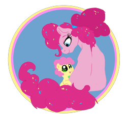 Size: 1484x1404 | Tagged: source needed, safe, artist:smirk, character:li'l cheese, character:pinkie pie, episode:the last problem, g4, my little pony: friendship is magic, confetti, cute, duo, foal, ms paint, older, older pinkie pie, simple background, transparent background