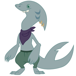 Size: 1024x1024 | Tagged: safe, artist:dragonchaser123, species:anthro, my little pony: the movie (2017), bandana, clothing, gills, klugetowner, pants, piercing, shark, show trace, simple background, solo, toothy klugetowner, transparent background, vector