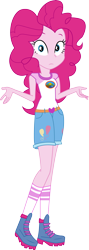 Size: 3354x9458 | Tagged: safe, artist:marcorois, character:pinkie pie, equestria girls:legend of everfree, g4, my little pony: equestria girls, my little pony:equestria girls, absurd resolution, beautiful, belt, blue eyes, boots, camp everfree outfits, clothing, denim shorts, female, legs, pink hair, pink skin, sexy, shirt, shoes, shorts, simple background, socks, solo, t-shirt, tomboy, transparent background, vector