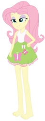 Size: 346x921 | Tagged: safe, artist:marcorois, edit, editor:thomasfan45, character:fluttershy, my little pony:equestria girls, barefoot, clothing, cute, cutie mark on clothes, edited vector, feet, female, hand on hip, lidded eyes, miniskirt, simple background, skirt, smug, solo, tank top, vector, white background