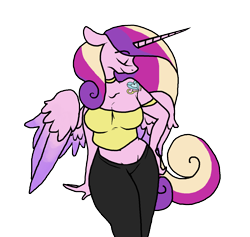 Size: 2220x2104 | Tagged: safe, artist:smirk, character:princess cadance, species:anthro, alternative cutie mark placement, clothing, female, ms paint, simple background, solo, tank top, tattoo, transparent background