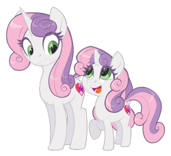 Size: 2216x2024 | Tagged: safe, artist:moonseeker, character:sweetie belle, species:pony, species:unicorn, duality, female, filly, mare, older, older sweetie belle, ponidox, self ponidox, simple background, solo, time paradox, transparent background