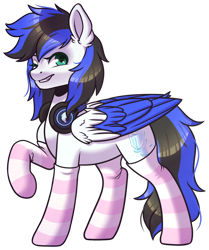 Size: 1024x1226 | Tagged: safe, artist:ak4neh, oc, oc only, oc:black ice, species:pegasus, species:pony, clothing, female, headphones, mare, simple background, socks, solo, striped socks, transparent background