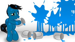 Size: 3840x2160 | Tagged: safe, artist:agkandphotomaker2000, oc, oc:pony video maker, species:pegasus, species:pony, blue, bucket, meta, paint, paint splatter, simple background, transparent background