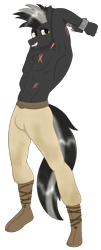 Size: 1430x3531 | Tagged: safe, artist:dyonys, oc, oc:grey iron, species:anthro, species:earth pony, species:pony, armpits, belly button, belt, boots, clothing, crotch bulge, cuffs, handcuffed, looking at you, male, muscles, pants, partial nudity, scar, shoes, simple background, smiling, standing, topless, transparent background