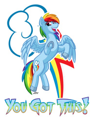 Size: 720x937 | Tagged: safe, artist:texasuberalles, part of a set, character:rainbow dash, species:pegasus, species:pony, backwards cutie mark, cutie mark background, female, flying, frog (hoof), mare, pointing, positive ponies, smiling, solo, underhoof, you got this