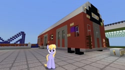 Size: 1334x750 | Tagged: safe, artist:bluemeganium, edit, editor:topsangtheman, character:cloud kicker, species:pegasus, species:pony, game screencap, looking at you, minecraft, new york city subway, photoshop, roller coaster