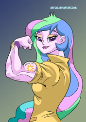 Size: 827x1169 | Tagged: safe, artist:art-2u, character:princess celestia, character:principal celestia, my little pony:equestria girls, bicep, female, flexing, looking at you, muscles, praise the sun, princess musclestia, principal musclestia, rosie the riveter, solo, tattoo, watch, wristwatch