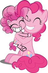 Size: 6277x9500 | Tagged: safe, artist:mrkat7214, character:pinkie pie, species:earth pony, species:pony, g4, my little pony:pony life, absurd resolution, cute, diapinkes, duo, generational ponidox, grin, hug, ponidox, self ponidox, simple background, smiling, transparent background, vector