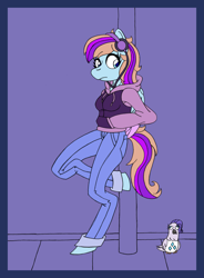 Size: 2207x3000 | Tagged: safe, artist:supra80, character:rarity, oc, oc:bittersweet, species:anthro, species:bird, species:pegasus, species:pony, species:unguligrade anthro, clothing, female, headphones, hoodie, jeans, pants, photoshop, pigeon, solo