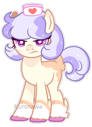 Size: 654x898 | Tagged: safe, artist:kurosawakuro, base used, oc, parent:doctor fauna, parent:nurse redheart, species:earth pony, species:pony, clothing, colored pupils, female, hat, hoof fluff, magical lesbian spawn, mare, nurse hat, offspring, outline, parents:faunaheart, simple background, solo, transparent background, unshorn fetlocks