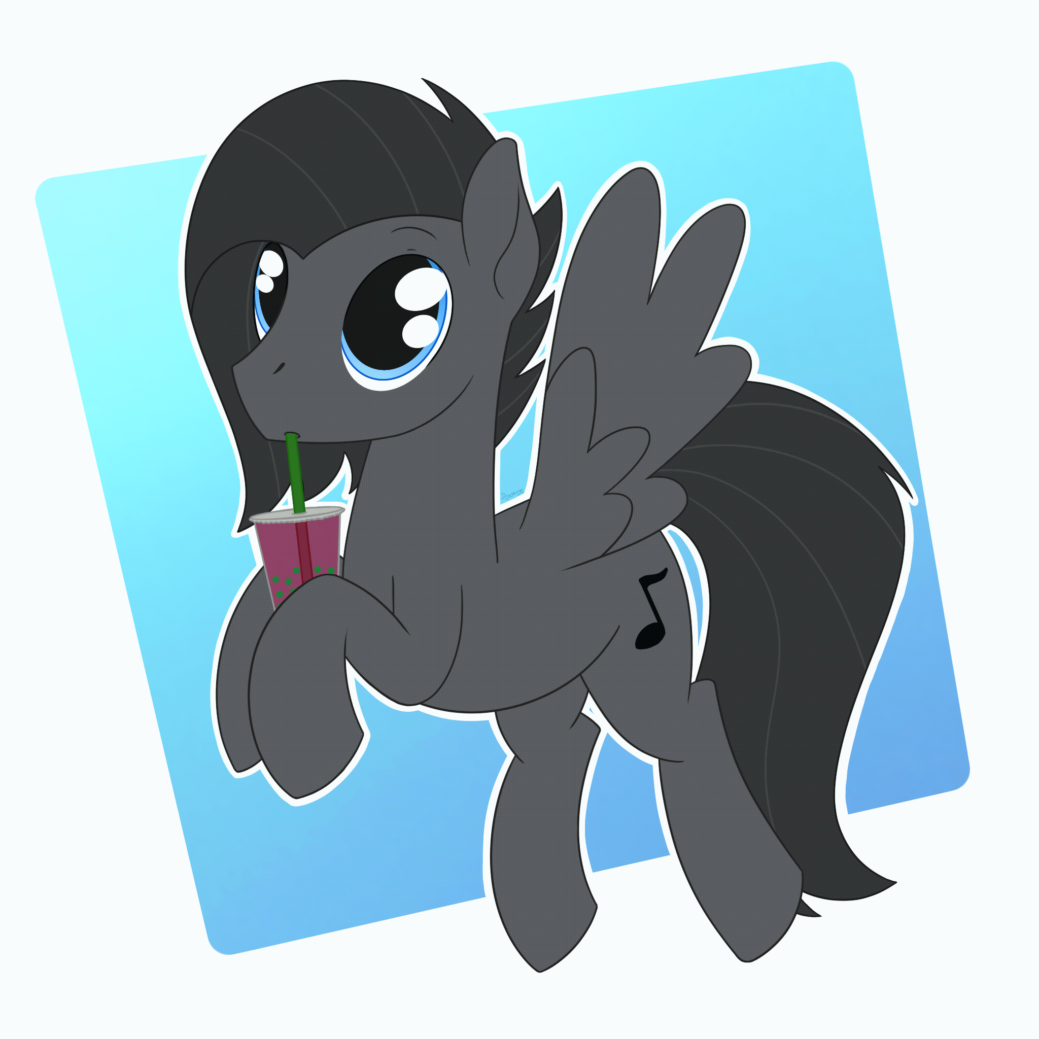 Size: 2048x2048 | Tagged: safe, artist:dyonys, oc, oc:tanner, species:pegasus, species:pony, animated, big eyes, bubble tea, cute, flying, holding, male, ocbetes, show accurate, stallion, straw