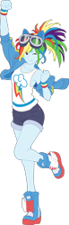 Size: 1842x6000 | Tagged: safe, artist:pink1ejack, character:rainbow dash, species:human, my little pony:equestria girls, absurd resolution, armpits, blue skin, clothing, cute, dashabetes, denim shorts, female, goggles, jacket, legs, moe, one eye closed, pony ears, sexy, shorts, simple background, smiling, solo, tank top, tomboy, transparent background, vector, wink