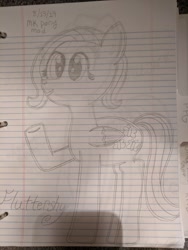 Size: 960x1280 | Tagged: safe, artist:nightshadowmlp, character:fluttershy, species:pegasus, species:pony, female, lined paper, mare, raised hoof, smiling, solo, traditional art