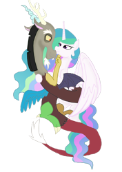 Size: 1280x1811 | Tagged: safe, artist:mr100dragon100, character:discord, character:princess celestia, ship:dislestia, female, male, otp, shipping, simple background, straight, transparent background