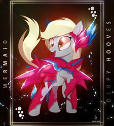 Size: 4300x4770 | Tagged: safe, artist:zidanemina, character:derpy hooves, species:pegasus, species:pony, absurd resolution, armor, black background, crossover, female, looking sideways, mare, raised hoof, saint seiya, simple background, solo