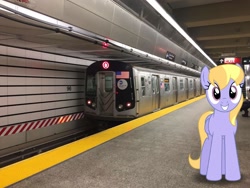 Size: 3264x2448 | Tagged: safe, artist:bluemeganium, edit, editor:topsangtheman, character:cloud kicker, species:pegasus, species:pony, irl, looking at you, new york city, new york city subway, photo, ponies in real life, subway, train