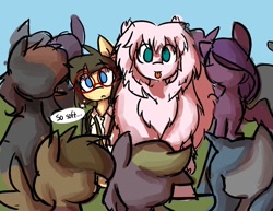 Size: 1030x796 | Tagged: safe, artist:spheedc, oc, oc:fluffle puff, oc:sphee, species:earth pony, species:pony, derpibooru community collaboration, blep, female, fluffy, glasses, soft, thought bubble, tongue out