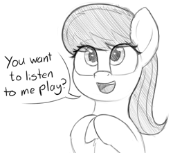 Size: 1022x905 | Tagged: safe, artist:zippysqrl, character:octavia melody, species:earth pony, species:pony, bronybait, bust, cute, dialogue, excited, female, grayscale, happy, hooves together, monochrome, question, simple background, sketch, solo, speech bubble, tavibetes, white background