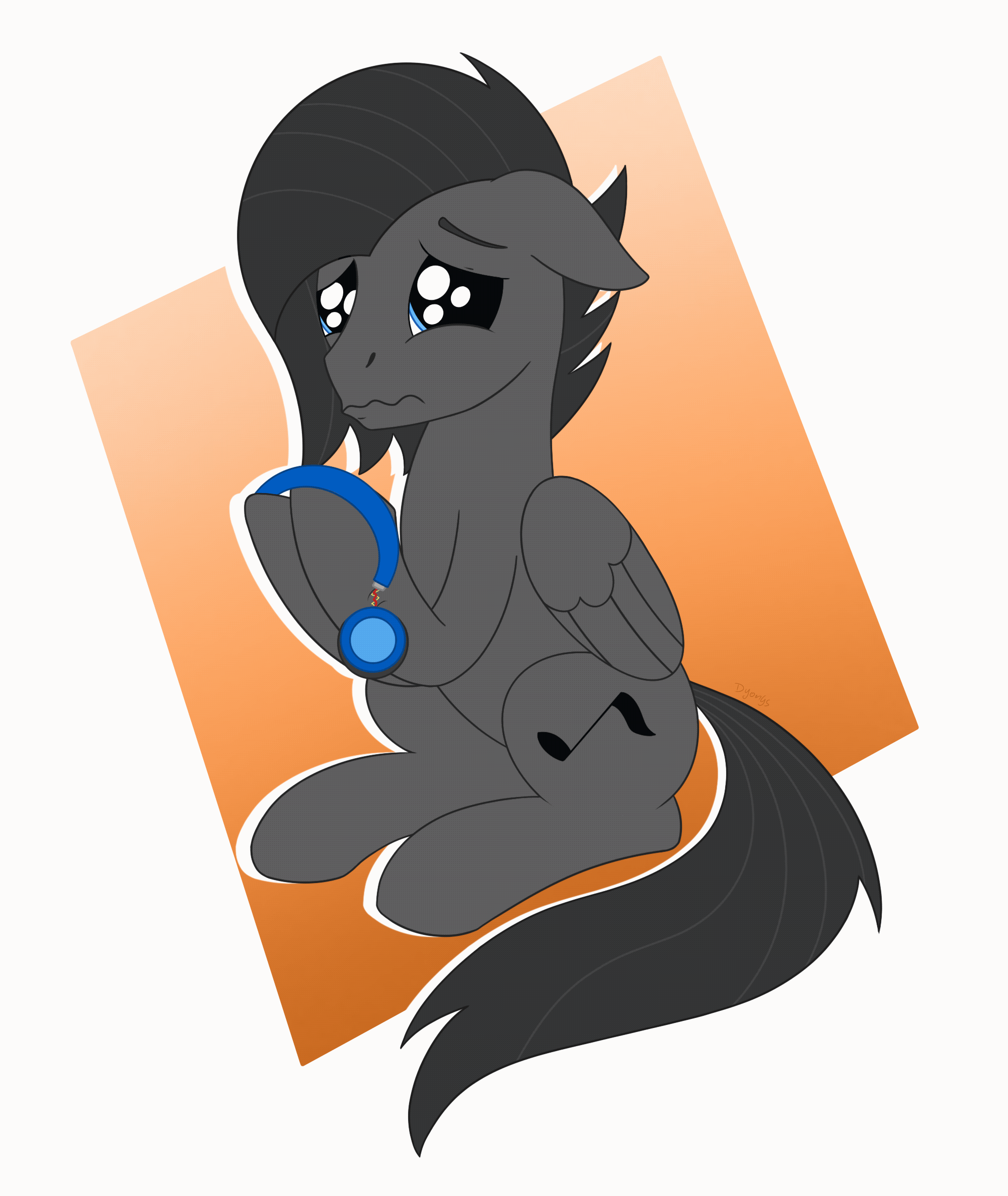 Size: 2003x2377 | Tagged: safe, artist:dyonys, oc, oc:tanner, species:pegasus, species:pony, animated, headphones, male, sad, show accurate, sitting, solo, stallion