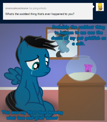 Size: 2499x2843 | Tagged: safe, artist:agkandphotomaker2000, oc, oc:pony video maker, species:pegasus, species:pony, ask, childhood, childhood memories, colt, crying, fishbowl, implied goldfish, male, not so happy memories, picture, tears of sadness, tumblr, tumblr:pony video maker's blog