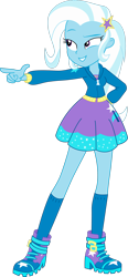 Size: 1280x2749 | Tagged: safe, artist:marcorois, character:trixie, my little pony:equestria girls, barrette, boots, clothing, cute, cutie mark, cutie mark on clothes, female, hoodie, jacket, miniskirt, pointing, pose, shoes, simple background, skirt, smiling, smirk, socks, solo, stars, transparent background, vector