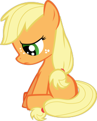 Size: 5000x6294 | Tagged: safe, artist:mrkat7214, character:applejack, species:earth pony, species:pony, absurd resolution, blank flank, blatant lies in the description, cute, female, filly, filly applejack, jackabetes, looking down, sad, sadorable, simple background, solo, transparent background, unhapplejack, vector, white background, younger