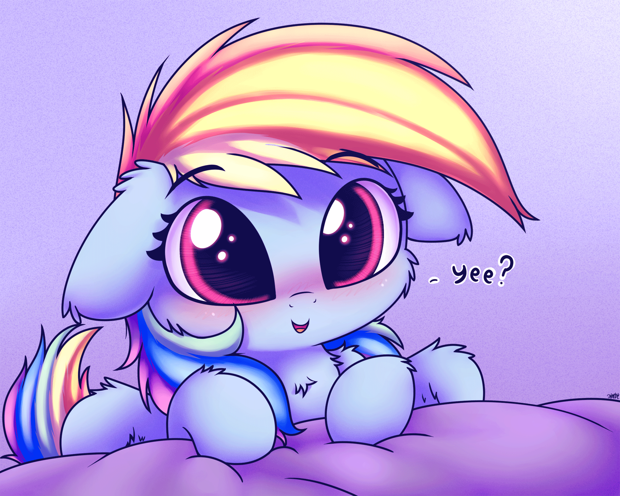 Size: 2000x1600 | Tagged: safe, alternate version, artist:heavymetalbronyyeah, artist:ipwnyu, character:rainbow dash, species:pegasus, species:pony, animated, blushing, bust, cheek fluff, chest fluff, cute, dashabetes, dialogue, ear fluff, eye shimmer, female, floppy ears, high res, hnnng, leg fluff, mare, open mouth, portrait, solo, weapons-grade cute, wing fluff, yee