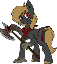 Size: 1280x1422 | Tagged: safe, artist:spheedc, oc, oc:bloodborn, species:pony, axe, bat wings, battle axe, claws, clothing, commission, digital art, male, scarf, simple background, solo, stallion, transparent background, weapon, wings