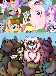 Size: 1030x1390 | Tagged: safe, artist:spheedc, oc, oc only, oc:fluffle puff, oc:sphee, species:earth pony, species:pony, derpibooru community collaboration, blep, clothing, digital art, female, filly, glasses, mare, semi-anthro, thought bubble, tongue out